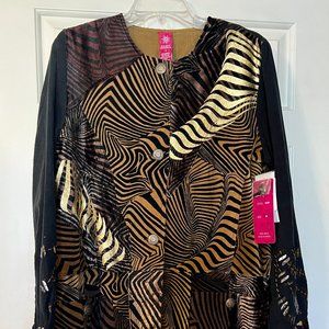 NWT Sandy Starkman Rare Vintage Animal Jacket Duster Boho Chic Embellished M